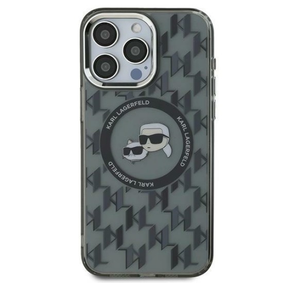 Husa pentru iPhone 15 Plus - Karl Lagerfeld IML MagSafe (KLHMP15MHMCKMHK) - Monogram Karl&amp;Choupette Head