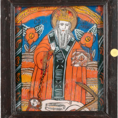 Sfantul Haralambie, Icoana pe sticla , atelier din Scheii Brasovului ,Secol 19