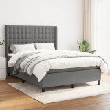 Cumpara ieftin Pat box spring cu saltea, gri &icirc;nchis, 140x190 cm, textil
