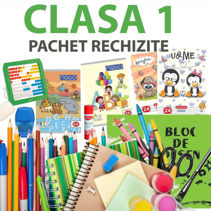 Pachet rechizite scolare pentru clasa 1, set complet pentru elevi cliclul primar, 22 piese