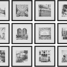 Glery Perfect 12 piese Black Square Frame Photo Gallery Kit de perete cu imprime