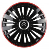 Set 4 capace roti Red/Black cu inel cromat pentru gama auto Citroen, R16