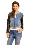 Cumpara ieftin Jacheta Dama Denim Albastru cu Maneci Piele Ecologica, Buzunare si Fermoar - Stil Casual, Marimi S/M