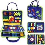 Carte senzoriala educativa montessori, flippy, dezvoltare abilitati motorii, 3 pagini, model alfabet, 28x25x4 cm, albastru