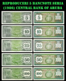 Reproduceri 5 bancnote Seria (1986) Central Bank of Aruba, America Centrala si de Sud