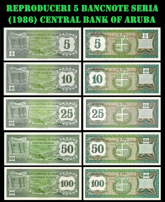 Reproduceri 5 bancnote Seria (1986) Central Bank of Aruba