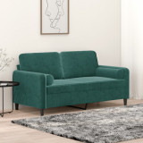 Canapea cu 2 locuri cu pernute, verde &icirc;nchis, 140 cm, catifea GartenMobel Dekor, vidaXL