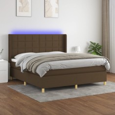 vidaXL Pat cu arcuri, saltea ?i LED, maro inchis, 160x200 cm, textil foto