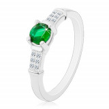 Inel de logodnă, argint 925, braţe din zirconiu, zirconiu verde rotund - Marime inel: 55