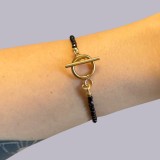 Bratara aurie din turmalina neagra si otel inoxidabil placat auriu cu inchizatoare toggle