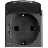 Priza schuko cu capac Axolute Bticino 2M iluminabila antracit HS4141PW