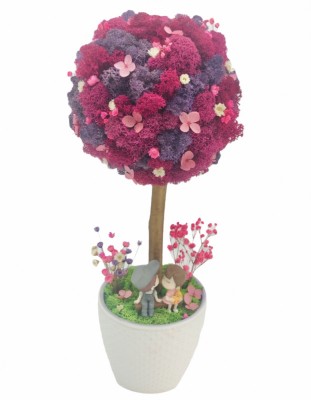 Aranjament floral tip Copacel Pomisor cu licheni naturali stabilizati si plante naturale criogenate si uscate, Eventissimi, Roz Mov , 36 cm, vaza cera foto