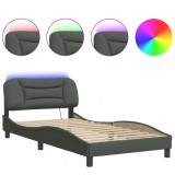 Cadru de pat cu LED fara saltea Hvar tesatura gri inchis 100x200 cm
