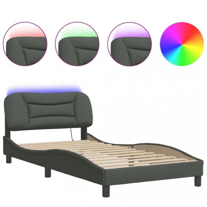 Cadru de pat cu LED fara saltea Hvar tesatura gri inchis 100x200 cm