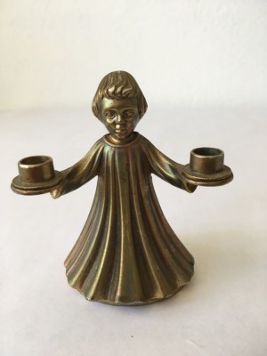 Figurina din bronz, copil-suport lumanari, deosebita, miniatura, 9 cm inaltime foto