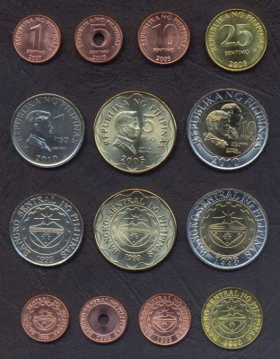 FILIPINE █ SET COMPLET DE MONEDE █ 1, 5, 10, 25 Sentimo, 1, 5, 10 Piso █ 2002-2010 █ UNC foto