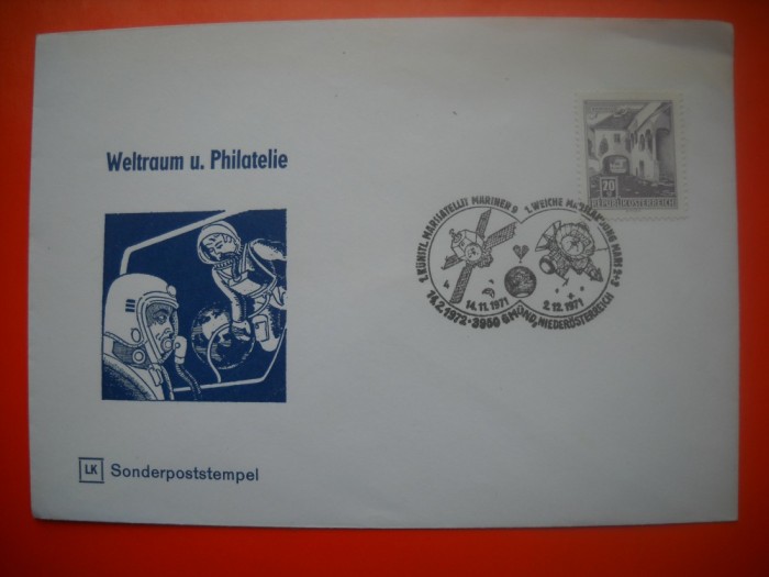 HOPCT PLIC S NR 606 FILATELIE SPATIALA-NAVA MARINER 9 1971 -COSMOS/SPACE-SPATIU- AUSTRIA
