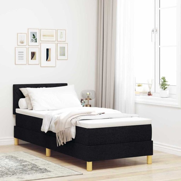 vidaXL Pat boxspring cu saltea cu saltea Negru 80 x 200 cm țesătură 3338953