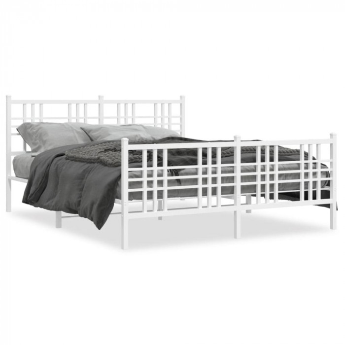 vidaXL Cadru de pat metalic cu tăblie, alb, 160x200 cm
