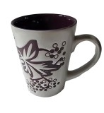 Cana, 300 ml, Alb mat decorat cu mov