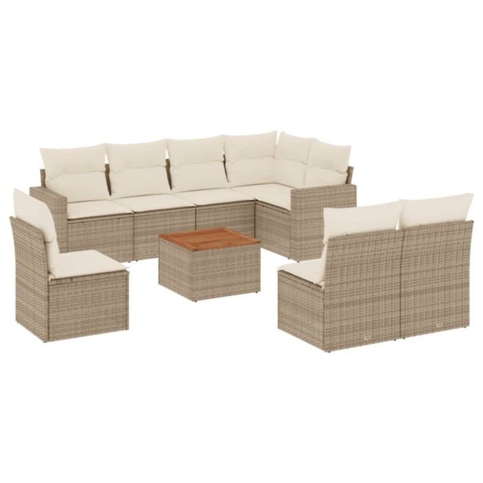 Set canapele de gradina, 9 piese, cu perne, bej, poliratan