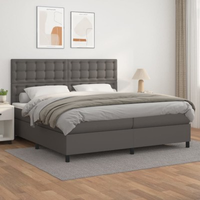 vidaXL Pat box spring cu saltea, gri, 200x200 cm, piele ecologică 3142867 foto