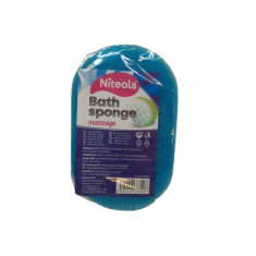 Burete Baie Masaj Niteola, Albastru/Alb, Oval, 1 Buc, Niteola Bath Sponge Massage, Burete Oval pentru Baie, Burete pentru Baie, Burete Spalare Corp, A