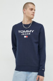 Tommy Jeans hanorac de bumbac barbati, culoarea albastru marin, cu imprimeu