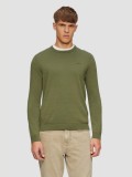 Pulover barbati cu decolteu la baza gatului, din bumbac, cu logo, Verde inchis, S, XL
