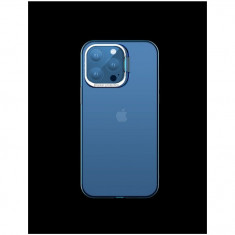 Husa de protectie pentru iPhone 14, cu suport metalic pentru camera, Bracket Series, Flippy, Protectie Antisoc, PC mat, silicon moale pe margini, Alba