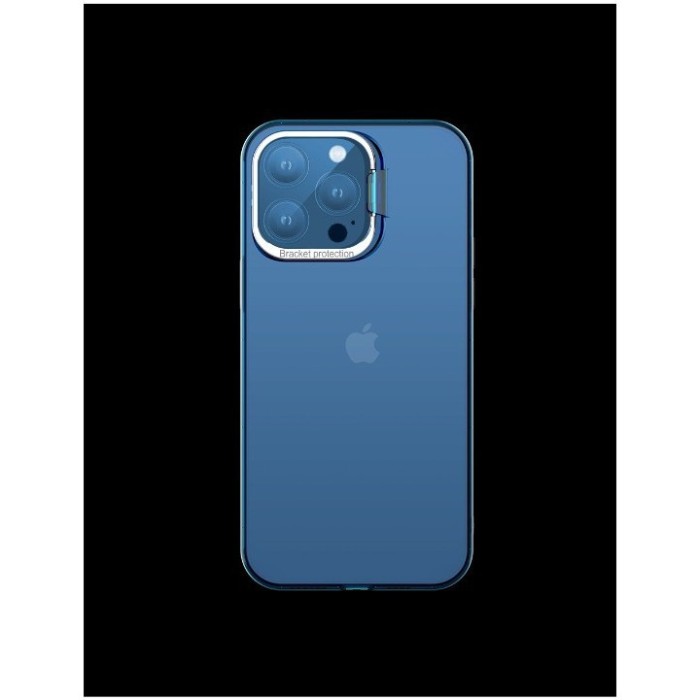 Husa de protectie pentru iPhone 14 Plus, cu suport metalic pentru camera, Bracket Series, Flippy, Protectie Antisoc, PC mat, silicon moale pe margini,