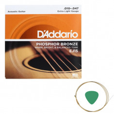 Set corzi chitara acustica D&amp;#039;addario EJ15 si pana cu coarda foto