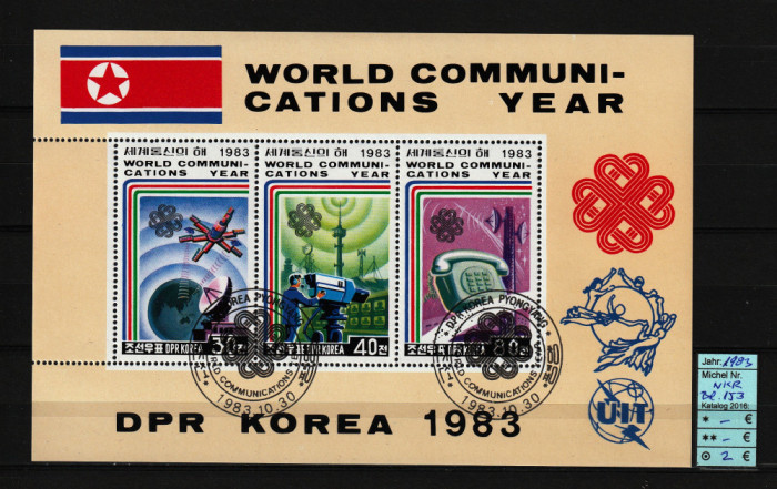 Coreea Nord, 1983 | Anul intl. al comunicaţiilor - Cosmos | Bloc / MS | aph