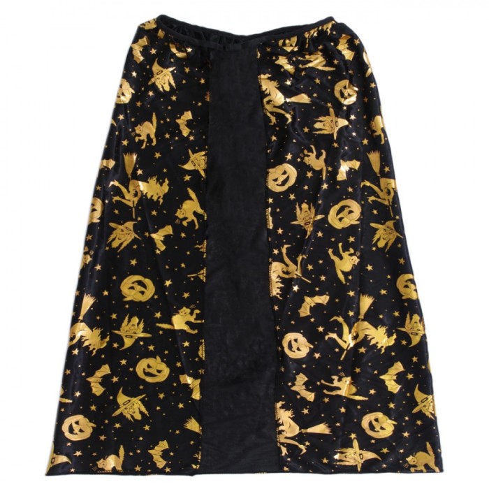 Pelerină Halloween, Model Dovleci, Lungime 70cm, Culoare Negru și Auriu, Material Sintetic