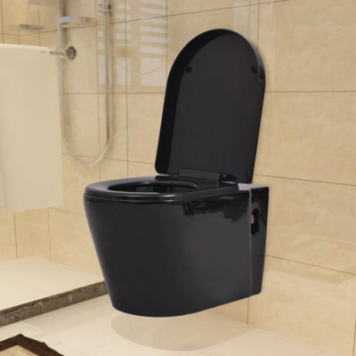 vidaXL Vas toaletă cu montare pe perete, ceramică, negru foto