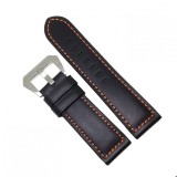 Cumpara ieftin Curea de ceas Neagra din Piele Naturala, cusatura portocalie - 24mm - WZ4016