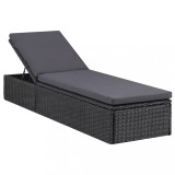 Șezlong vidaXL Negru Gri &Icirc;nchis Poliratan, 198x60cm, Perna Inclusă, Reglabil, Exterior, Grădină, Piscină