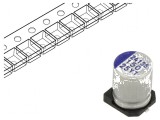 Condensator Hibrid SMD 150uF 25VDC &Oslash;8x10mm, Temperaturi -55&deg; p&acirc;nă la 150&deg;C, Toleranță &plusmn;20%