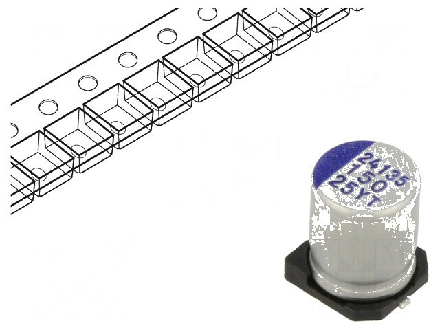 Condensator Hibrid SMD 150uF 25VDC &Oslash;8x10mm, Temperaturi -55&deg; p&acirc;nă la 150&deg;C, Toleranță &plusmn;20%