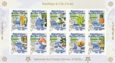 Coasta de Fildes (Cote d&#039;Ivoire} 2005 - 50 ani Europa CEPT, bloc 10 valori nedantelate,MNH,Mi.1461B-1470B KB