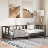 Pat de zi extensibil, gri, 2x(90x190) cm, lemn masiv de pin