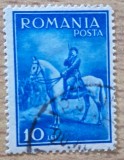 Timbru Romania 1930 Regele Carol II pe Cal 10 Lei Albastru Stampilat - RO1
