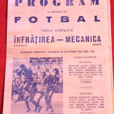 Program meci fotbal INFRATIREA ORADEA - "MECANICA"ORASTIE (20.10.1985)