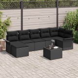 vidaXL Set de canapele pentru grădină cu pernă 8 pcs Negru poliratan 3345463