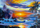 Tablou canvas Mare, palmieri, apus, soare, pictura, 90 x 60 cm