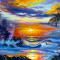 Tablou canvas Mare, palmieri, apus, soare, pictura, 105 x 70 cm