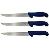 Cumpara ieftin Set 3 cutite bucatarie tip Chef, otel inoxidabil, lama 19 cm, lungime 33 cm, maner ergonomic albastru, utilizare intensiva