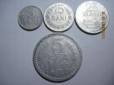 Romania (e136) - 5, 15 Bani 1975, 25 Bani 1982, 5 Lei 1978 - lot din aluminiu