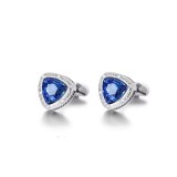 Butoni argintii cu cristal albastru BU069