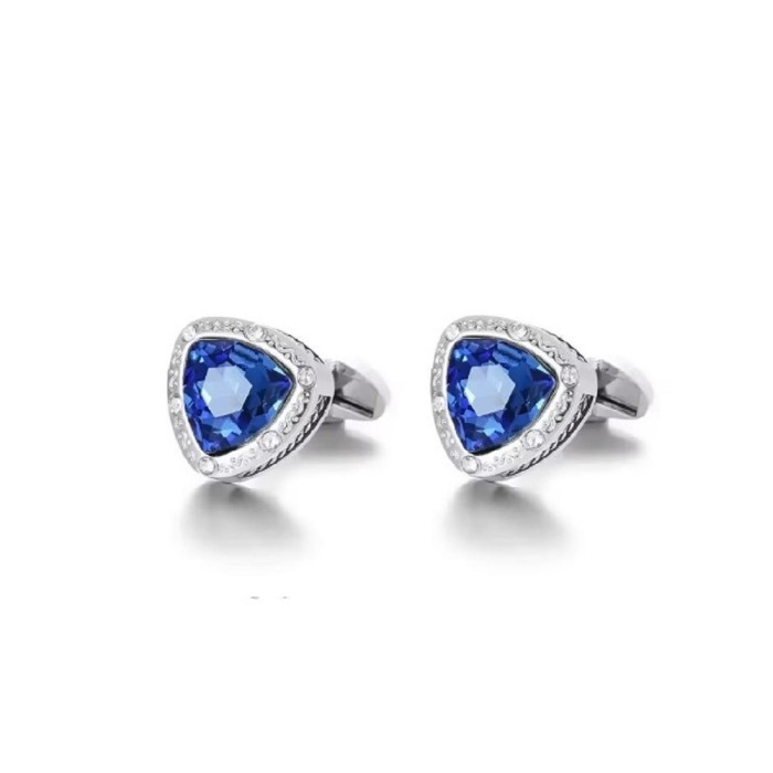 Butoni argintii cu cristal albastru BU069